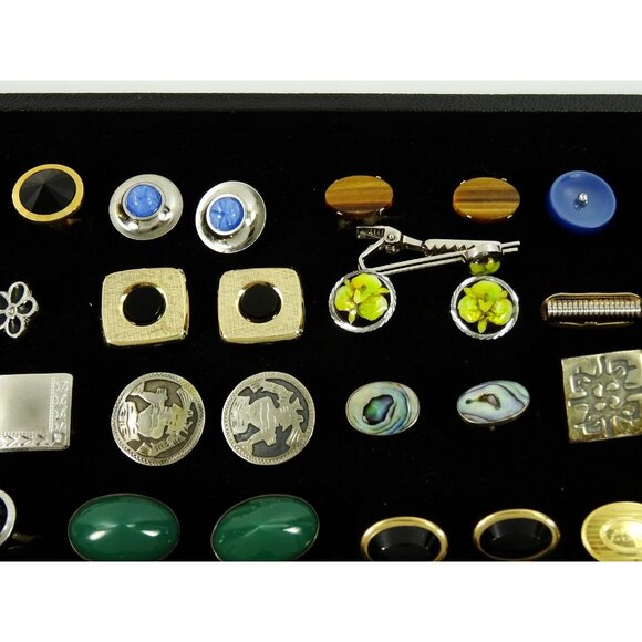 Huge Lot of Cufflinks 35 Pairs Antique Vintage Cuff Links Sterling and GF w Tray - Picture 3 of 7